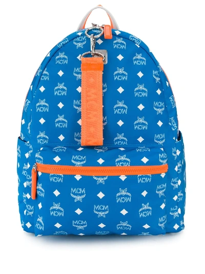 Mcm Resnick Backpack In White Logo Nylon In Blue