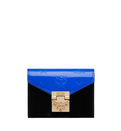 Mcm Patricia Three-fold Wallet In Monogram Patent Leather In Neon Cobalt