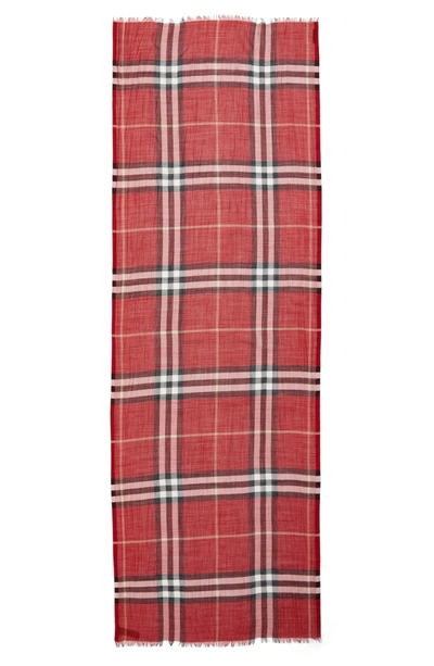 Burberry Giant Check Print Wool & Silk Scarf In Parade Red Check