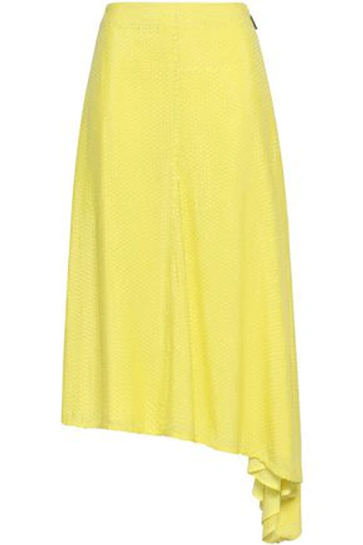 Msgm Woman Asymmetric Sequined Crepe Midi Skirt Pastel Yellow