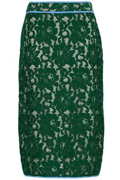Msgm Woman Corded Lace Skirt Emerald In Green