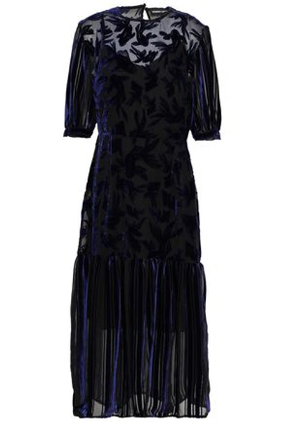 Markus Lupfer Woman Devoré-velvet Pleated Midi Dress Black