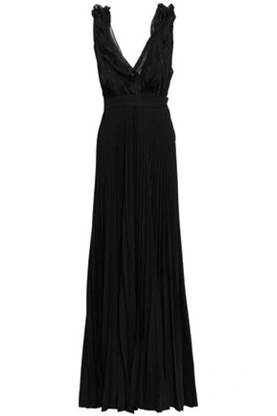 Victoria Beckham Woman Draped Plissé-organza And Pleated Wool Gown Black