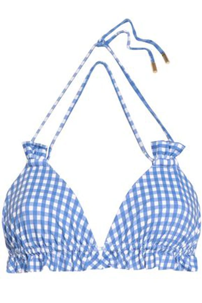 Caroline Constas Woman Ruffled Gingham Triangle Bikini Top Blue