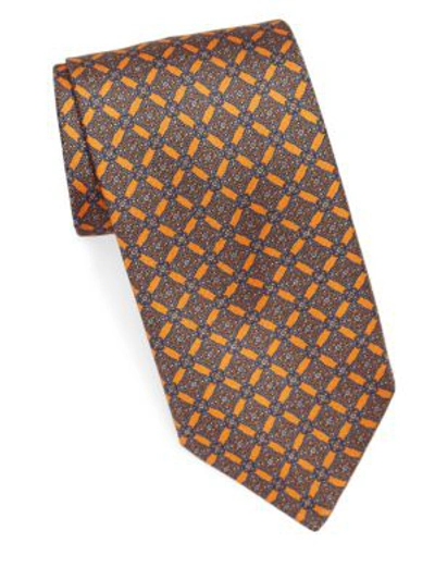 Brioni Diamond Medallion Silk Tie In Orange