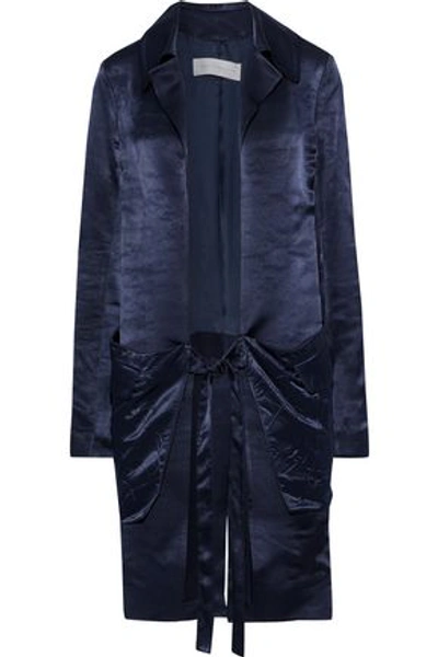 Victoria Beckham Woman Tie-front Washed Satin-crepe Kimono Navy