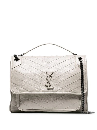 Saint Laurent White Niki Monogram Leather Shoulder Bag In Neutrals