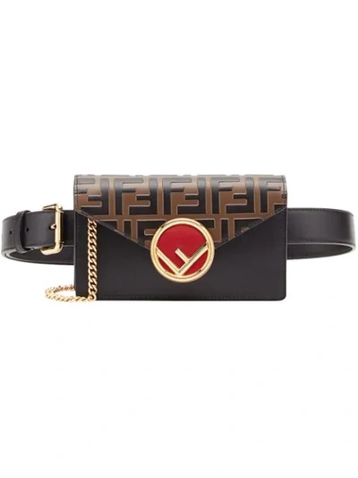 Fendi Black, Brown And Red Ff Logo Leather Belt Bag