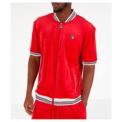 Fila Men's Carezzi Velour Full-zip T-shirt Jacket In Red Size Large Suede/velour