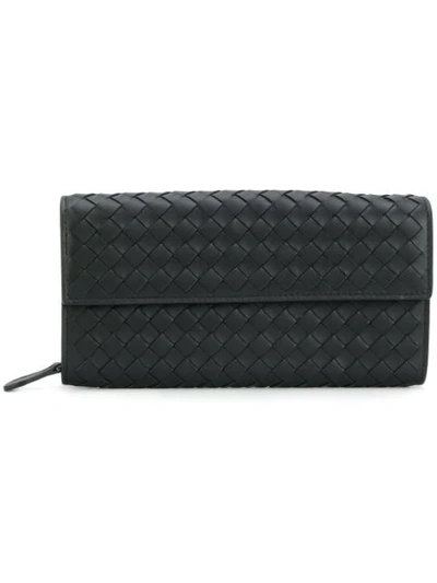 Bottega Veneta Intrecciato Weave Continental Wallet In Black