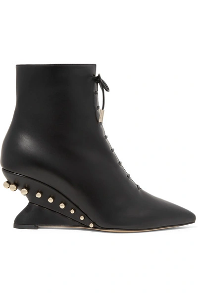 Ferragamo Blevio Studded Leather Wedge Ankle Boots In Black