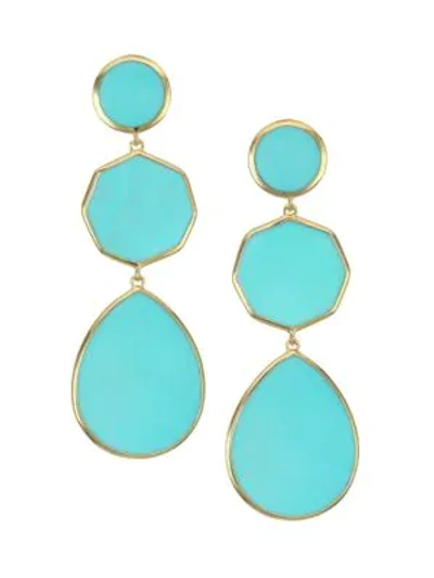 Ippolita Polished Rock Candy 18k Yellow Gold & Turquoise Crazy 8's Triple-drop Earrings