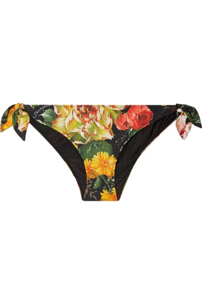 Dolce & Gabbana Floral-print Bikini Briefs In Black