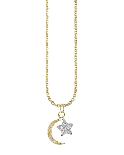 Sydney Evan 14k Two-tone Moon & Star Diamond Charm Necklace In Gold