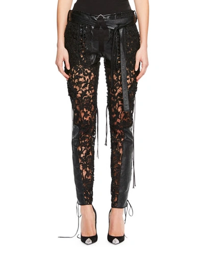 Saint Laurent Leather & Lace-paneled Pants