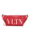 Valentino Garavani Men's Logo-front Leather Belt Bag In Rosso Bianco