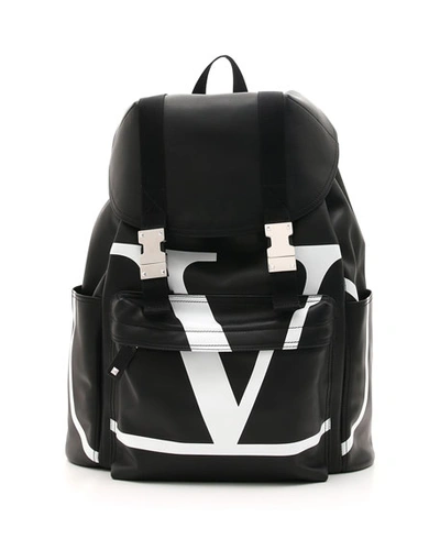 Valentino Garavani Men's Vl Logo-front Leather Backpack In Black/white