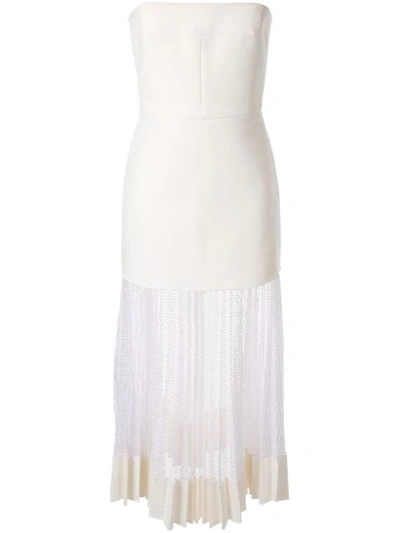 Dion Lee Strapless Pleated Net Skirt Midi Dress In White