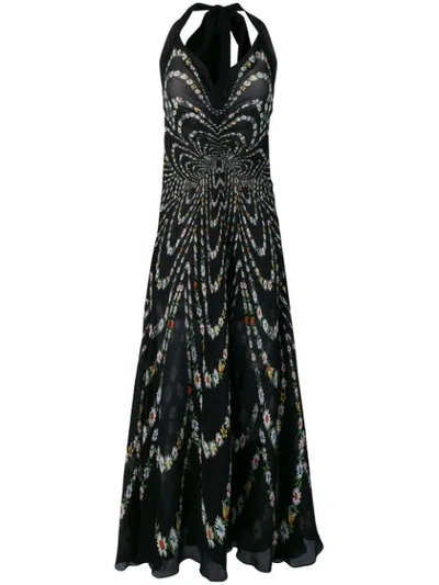 Givenchy Pleated Floral-print Silk-crepe Halter Gown  In Black