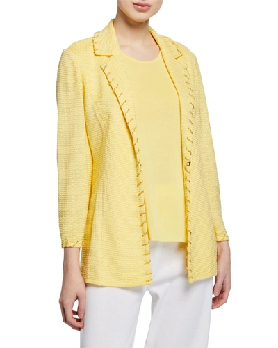 Misook Plus Size Textured Notch-collar Jacket With Trim Detail In Yellow