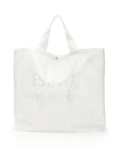 Calvin Klein Large Pvc Shopper In Transparent (white)