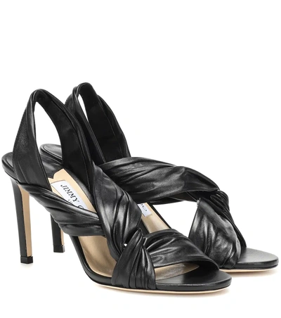 Jimmy Choo Leila 85 Knotted Leather Slingback Sandals In Black