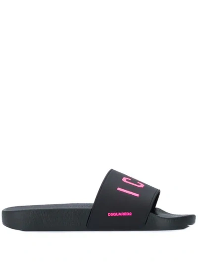 Dsquared2 Black And Fuchsia Icon Womens Flip Flop Pool Sandals