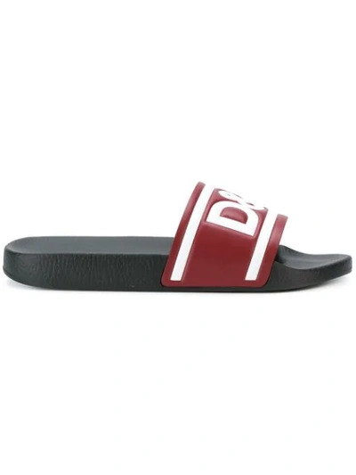 Dolce & Gabbana Rubber Slides With Logo In Red,white,black