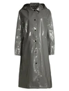 Jane Post High Shine Slicker Long Coat In Light Grey