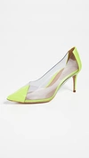 Schutz Cendi Transparent Pointed Toe Pump In Neon Yellow Patent Leather