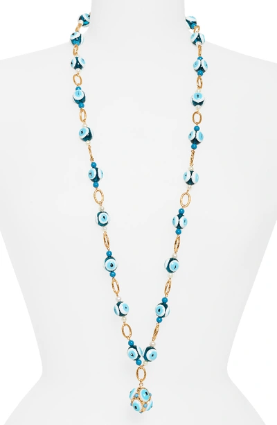 Tory Burch Evil Eye Pendant Necklace 37 In Brass Blue Turquoise ModeSens
