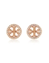 Tory Burch Crystal Circle Logo Stud Earrings In Rose Gold