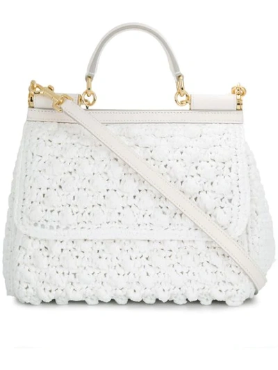 Dolce & Gabbana Crocheted Medium Sicily Bag In White