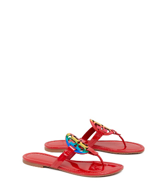 red patent leather flip flops