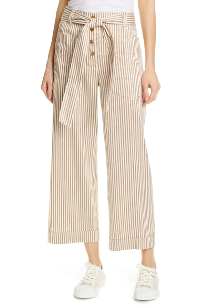 Tory Burch Striped Cropped Wide-leg Pants In Linen Cotton Stripe