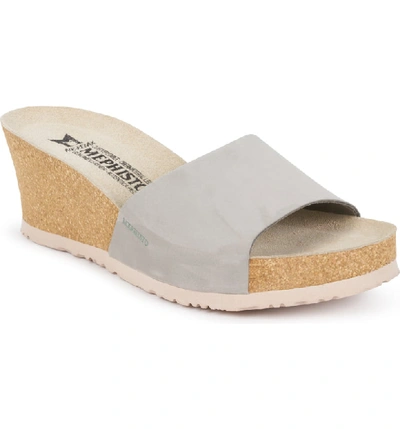 Mephisto Lise Platform Wedge Sandal In Light Grey Nubuck