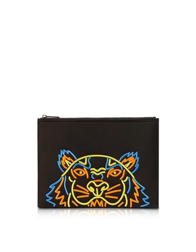 Kenzo Embroidered Zip Pouch - Black In 99 Black