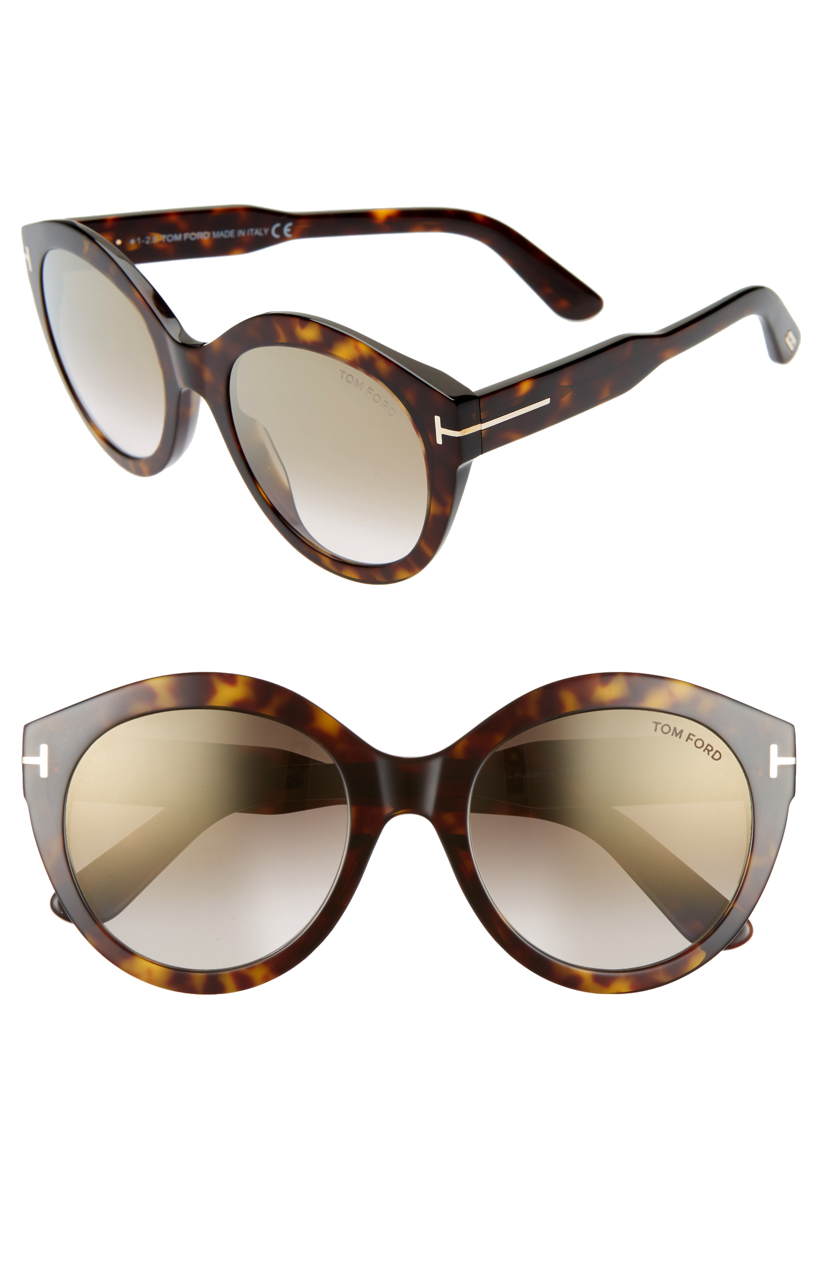 Tom Ford Rosanna 54Mm Round Cat Eye Sunglasses - Shiny Classic Dark Havana | ModeSens
