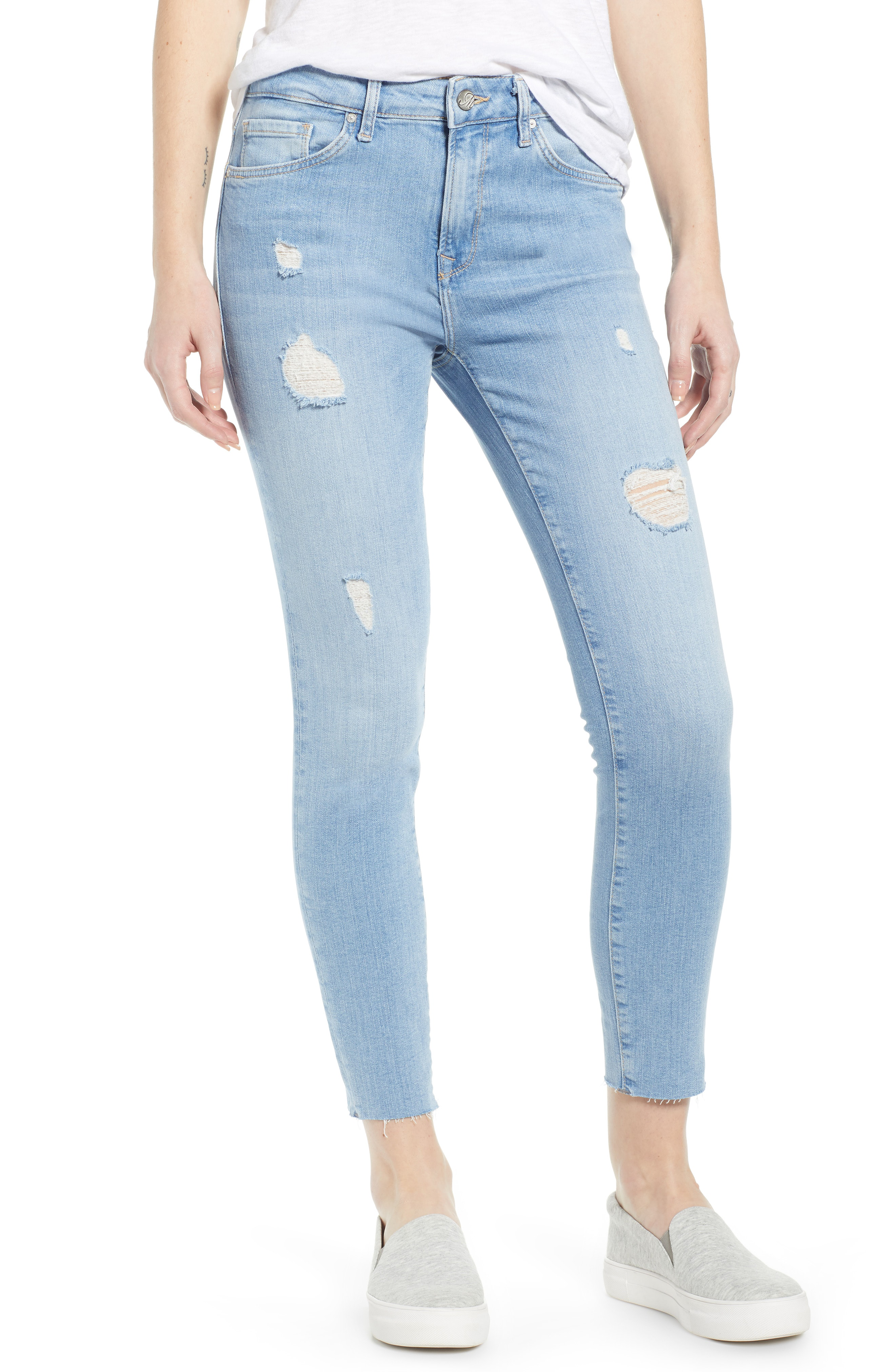 Mavi Jeans Tess High Waist Ripped Ankle Skinny Jeans In Light Ripped ...