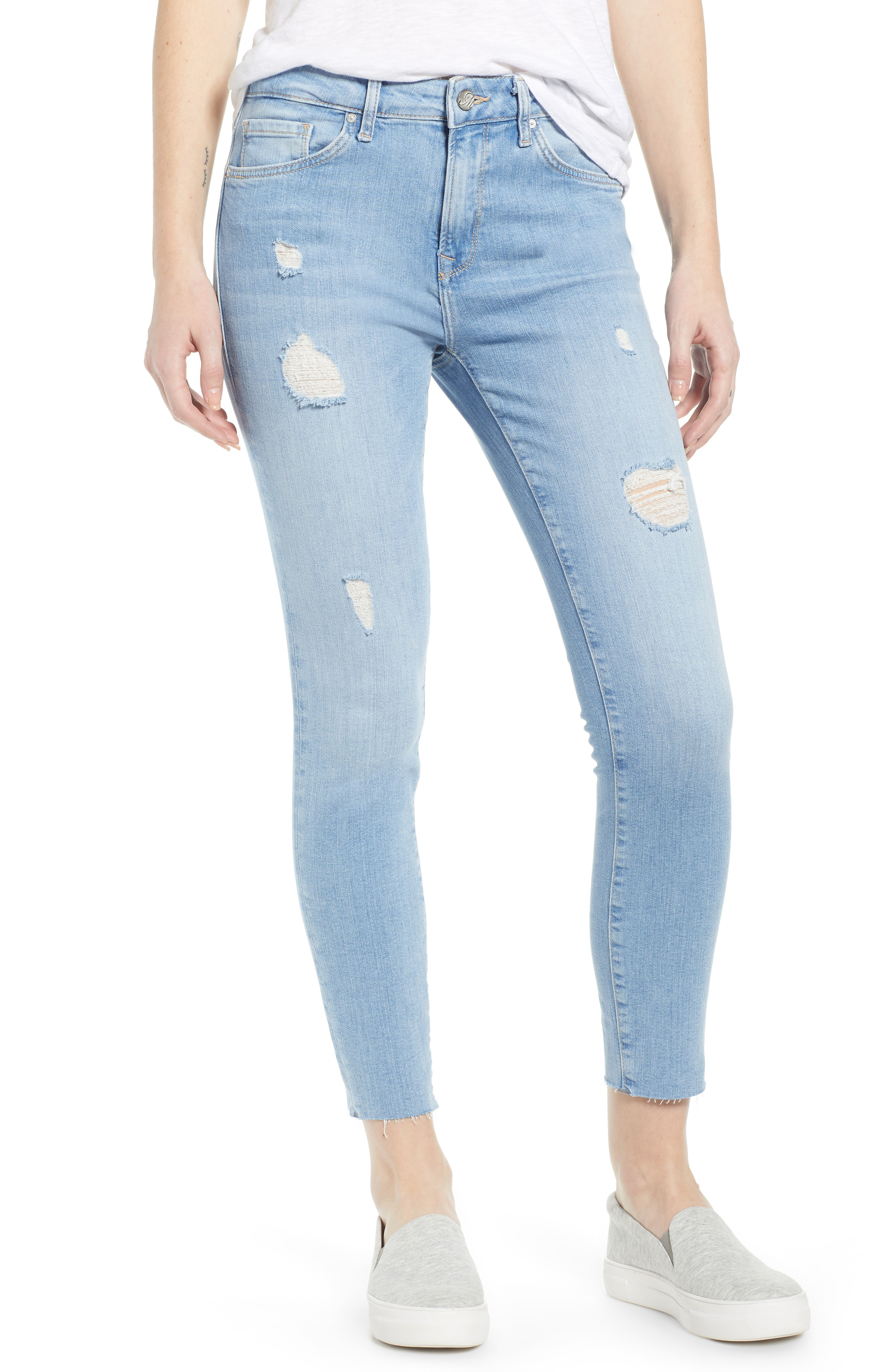 Mavi Jeans Tess High Waist Ripped Ankle Skinny Jeans In Light Ripped
