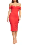 Dress The Population Bailey Off The Shoulder Body-con Dress In Rouge