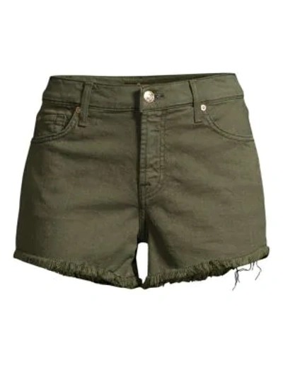 7 For All Mankind Frayed Hem Cut-off Shorts In Army Green