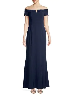 calvin klein off the shoulder gown