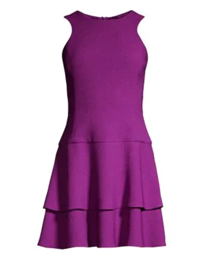 Black Halo Cheryl Mini Ruffle Dress In Purple