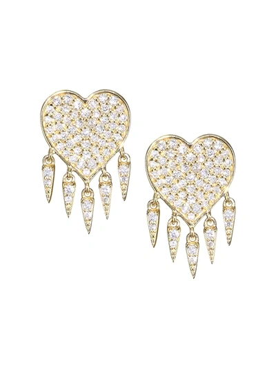 Sydney Evan Women's 14k Yellow Gold & Pavé Diamond Fringe Heart Earrings