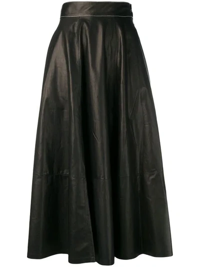 Loewe High-rise Leather Midi Skirt In Black