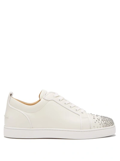 Christian Louboutin Men's Louis Junior Crystal-embellished Leather Sneaker In White