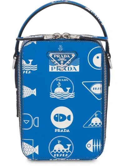 Prada Whale Logo-print Saffiano-leather Cross-body Bag In Blue