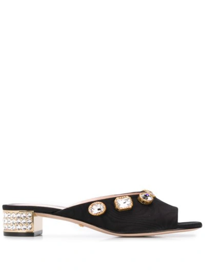 Gucci Lyric Gg Crystal-embellished Moire Mules In Black