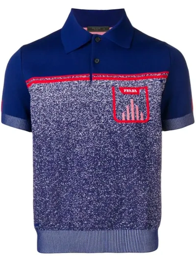 Prada Gradient Intarsia Stretch-knit Polo Shirt In Blue,red,white